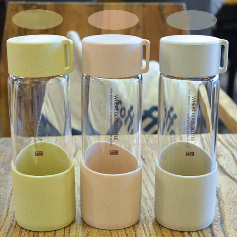 300ML Wheat Straw Portable High Borosilicate Glass Cup, Advertising Bottle | Cup