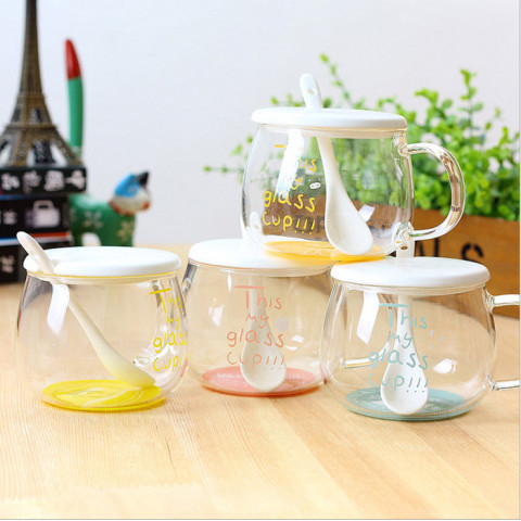 Glass Cup with Spoon and Lid, Promotional Glass