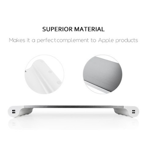 Aluminum Monitor Stand Riser with 4 USB Charging Ports, USB Hub