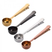 Stainless Steel Ground Coffee Measuring Scoop Spoon with Bag Seal Clip