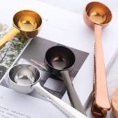 Stainless Steel Ground Coffee Measuring Scoop Spoon with Bag Seal Clip