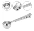 Stainless Steel Ground Coffee Measuring Scoop Spoon with Bag Seal Clip, Kitchenware