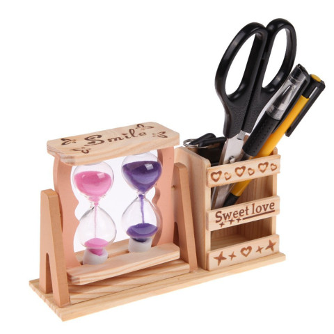 Wooden Hourglass Pen Holder, Pen Stand